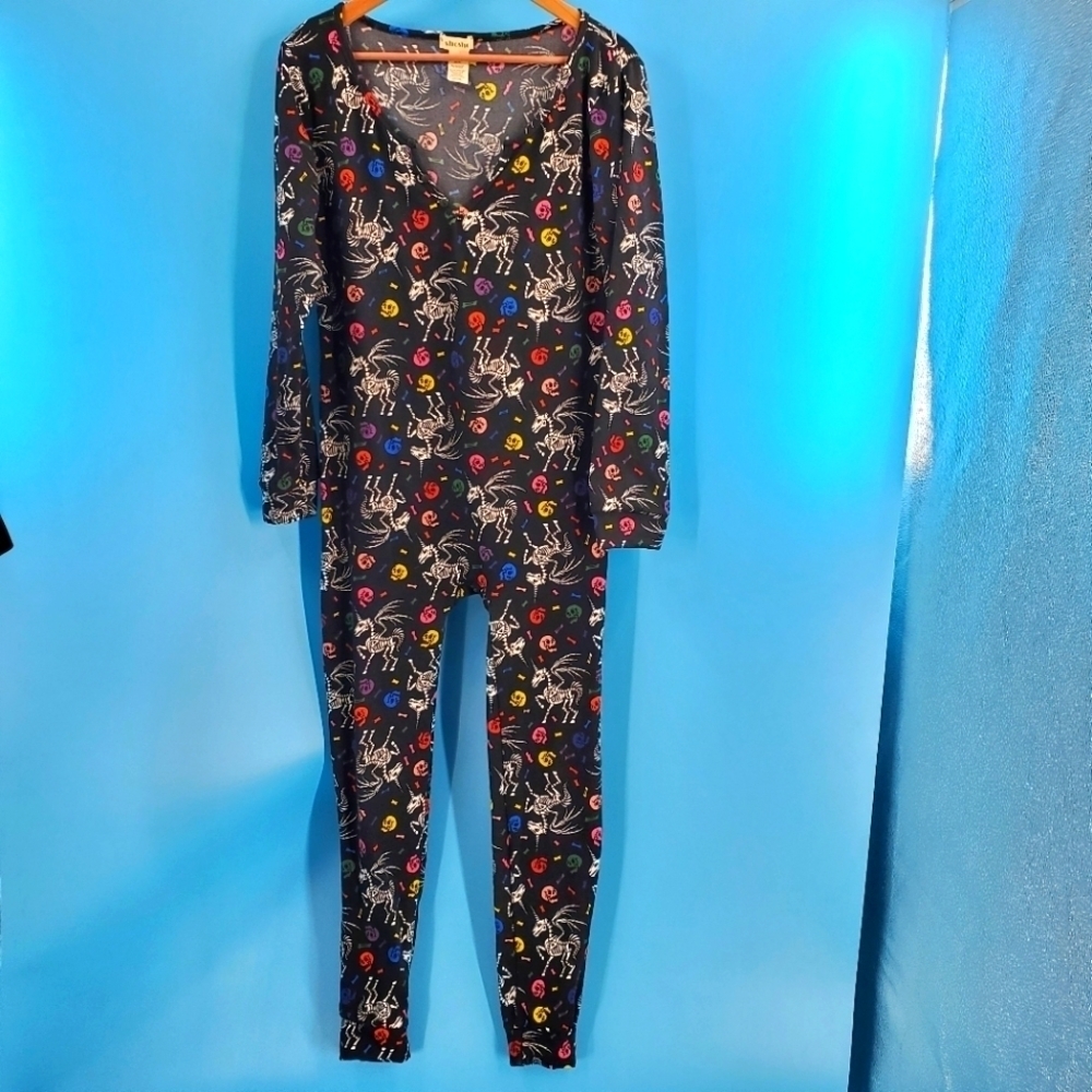 Halloween Multi-color skeleton design black onesie pajamas